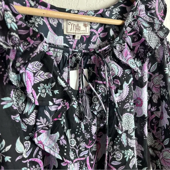 NWT Mille Resort May Top in Tropical Night XS Purple Floral Women’s Blouse - Picture 8 of 13